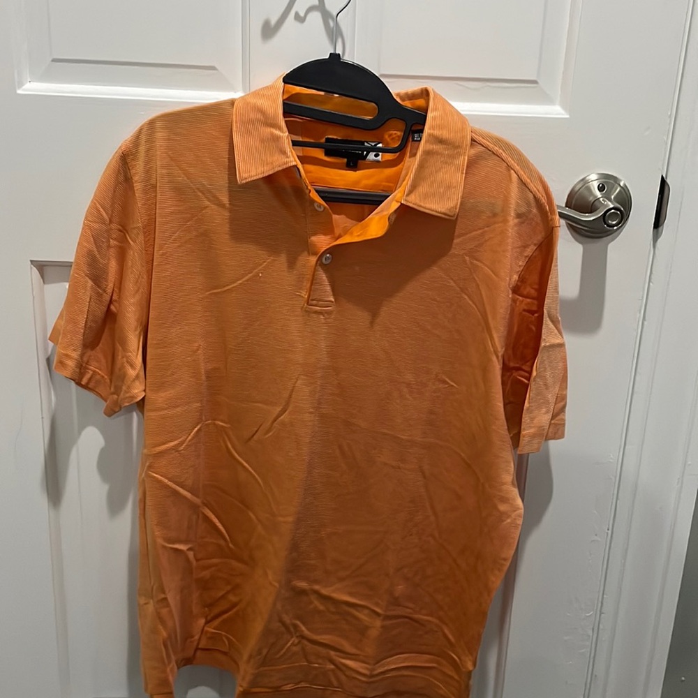 Mens Saks Fifth Avenue Polo Never Worn Large Orange striped